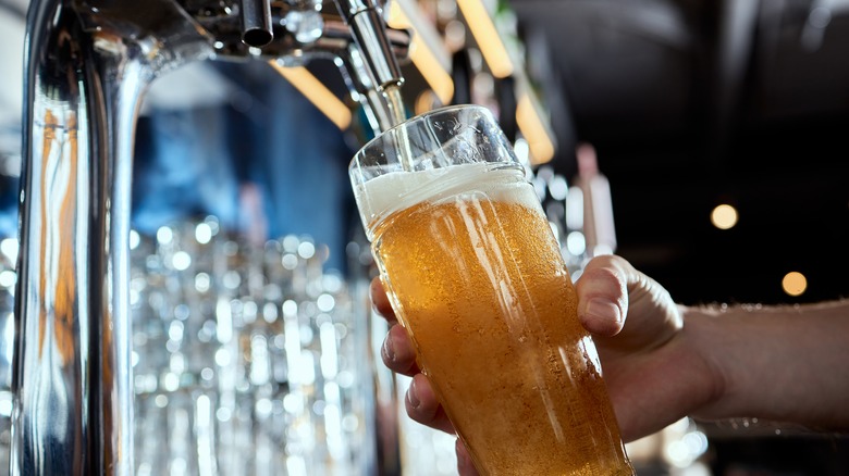 Person pouring draft beer