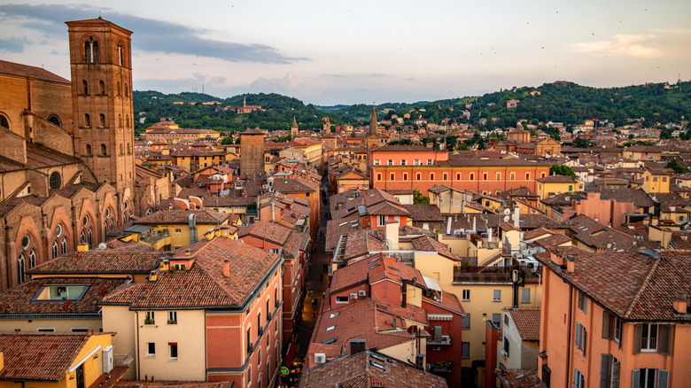 Cityscape view from above of Bologna