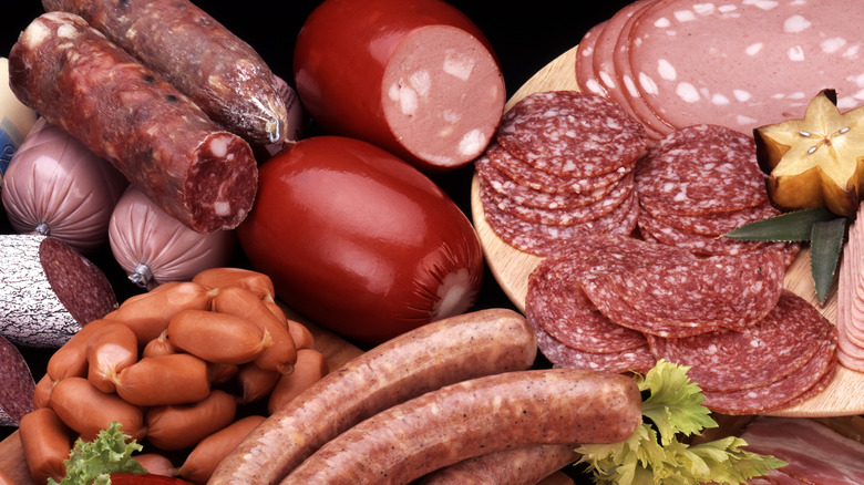 A variety of processed cold meat products