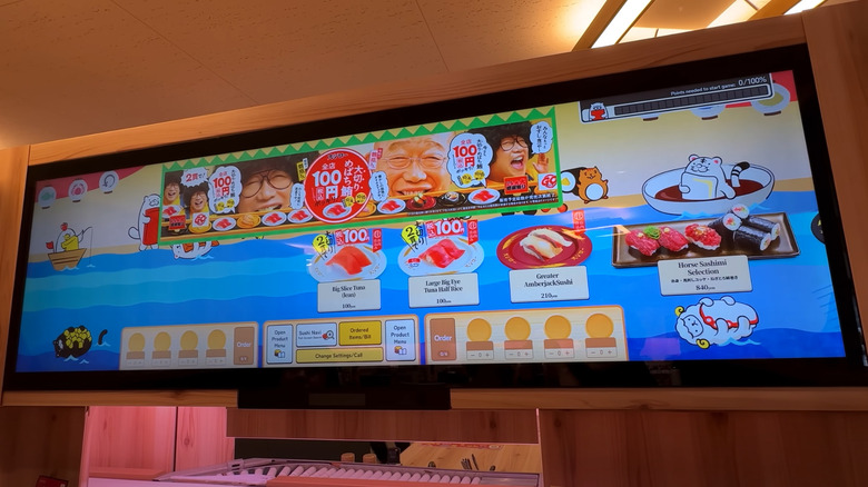 Virtual conveyor belt sushi displayed on LED screen