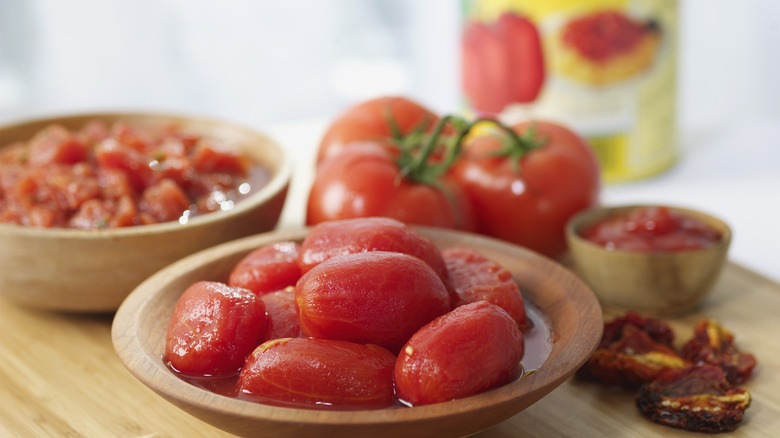 Peeled tomatoes in bowl