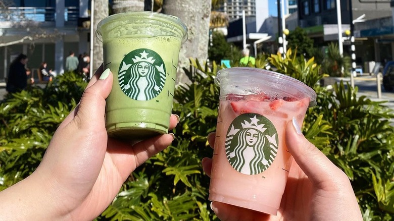 Matcha Latte and Pink Drink