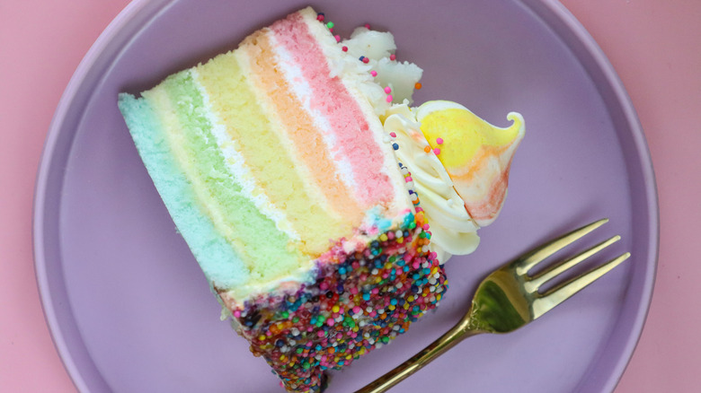 Slice of rainbow cake