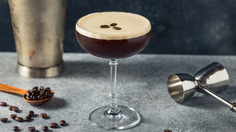 espresso martini on gray background