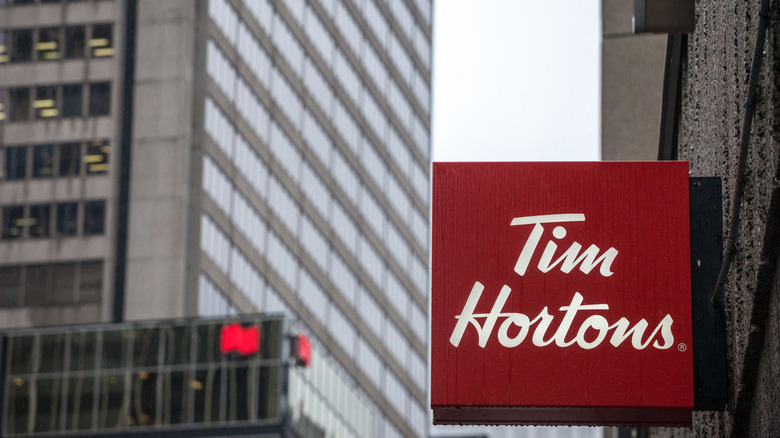 A Tim Hortons sign in Montreal, Quebec, Canada