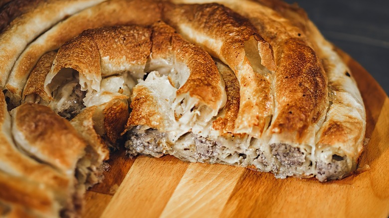 Burek on a wooden plate