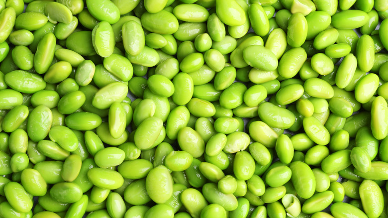 Close up of pile of shelled edamame beans