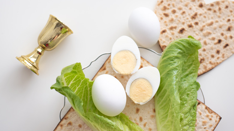 Boiled eggs with matzo