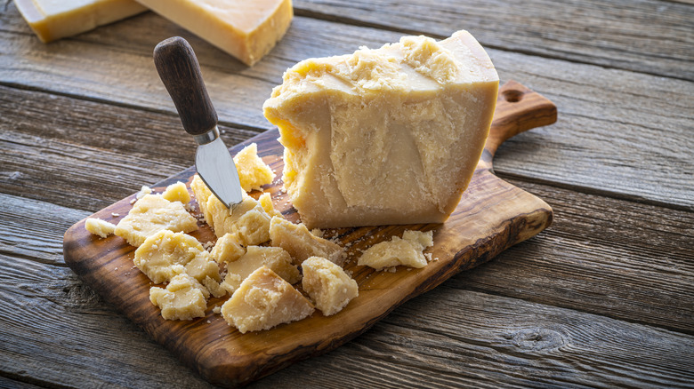 Parmesan cheese on a board