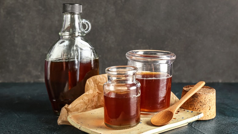 Containers of maple syrup