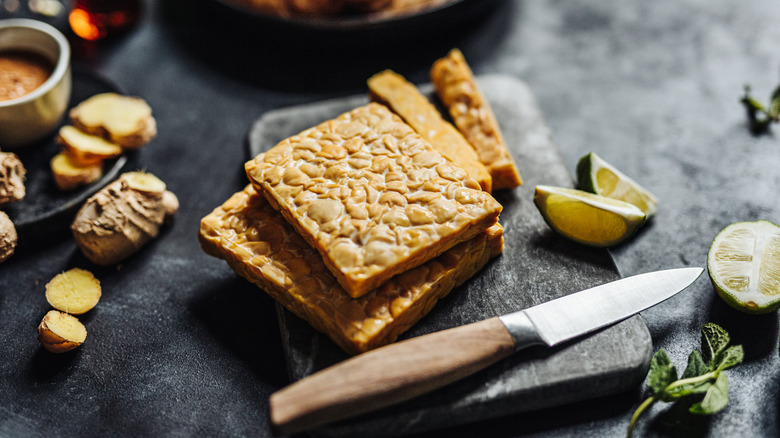 Tempeh on a cutting board