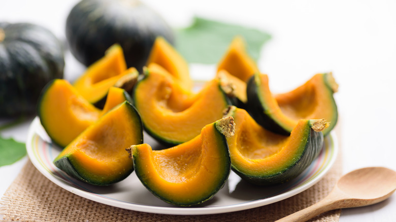 Plate of steamed pumpkin slices