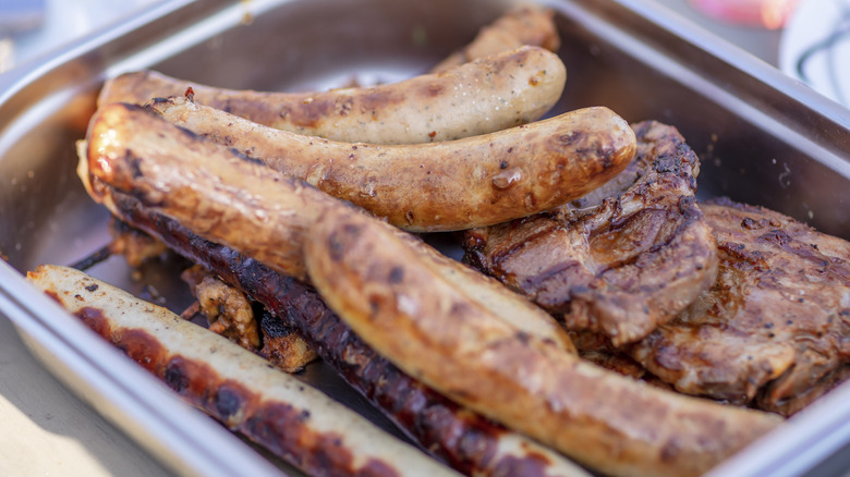 grilled sausages and meat