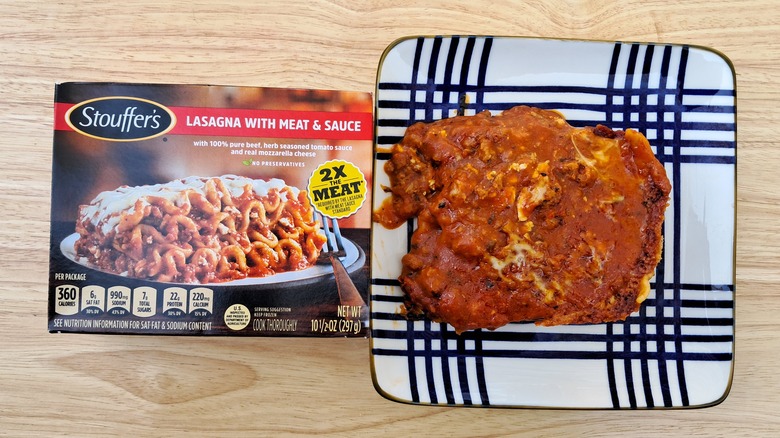 Stouffer's frozen lasagna on plate