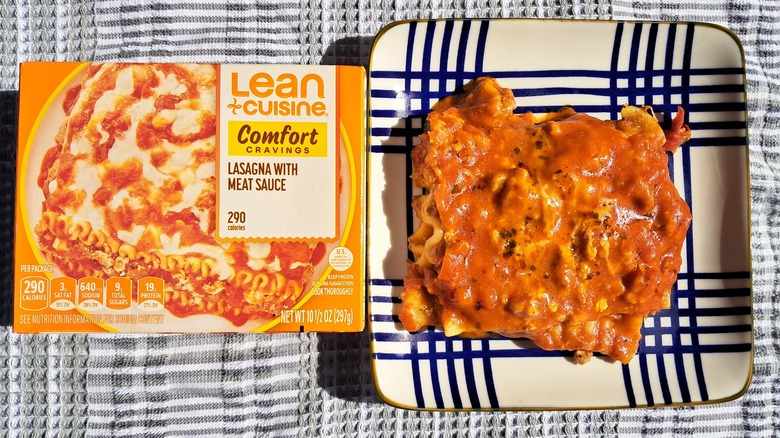 lean cuisine lasagna on plate