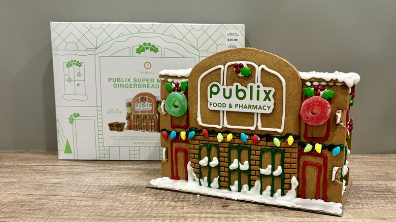 Publix Super Market Gingerbread House next to the packaging
