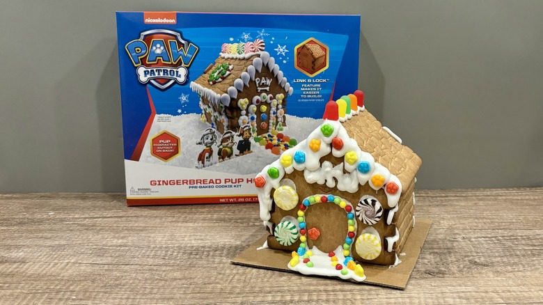 Paw Patrol Gingerbread House next to the packaging