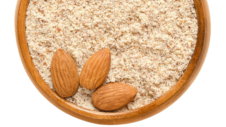 Almond flour in brown bowl