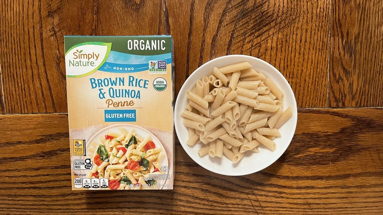 aldi pasta and box on wood table