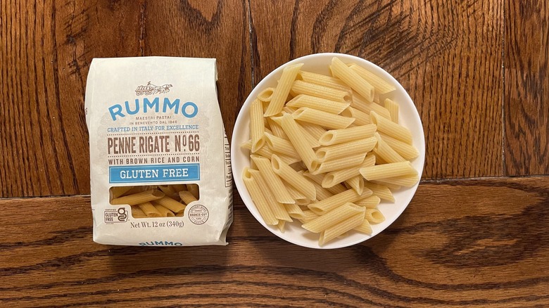 rummo package and pasta on table