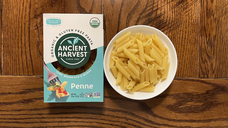 ancient harvest box and pasta on table