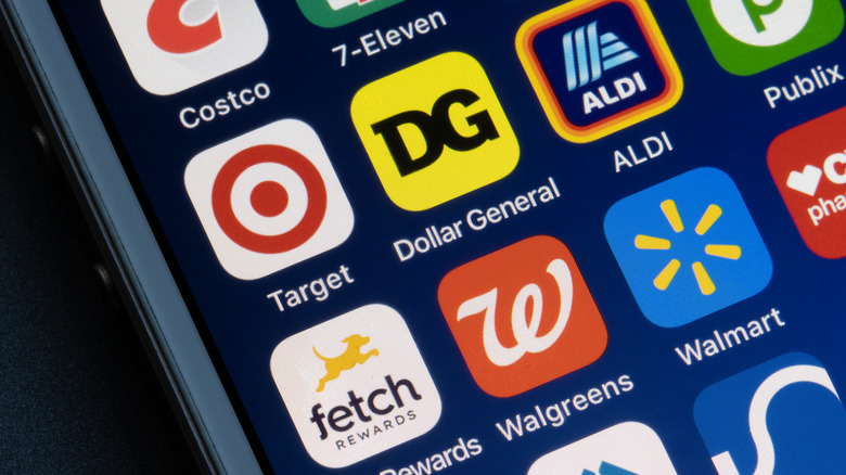 Grocery store rewards apps on a smartphone