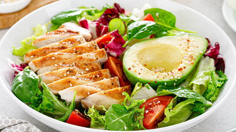 Bow of grilled chicken salad