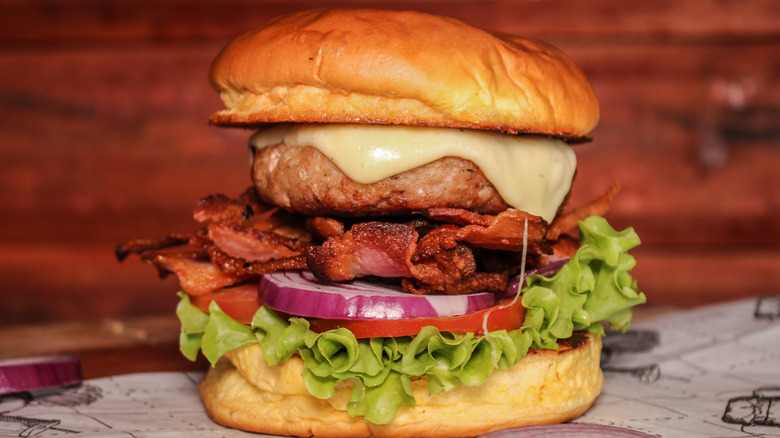 alligator burger with bacon