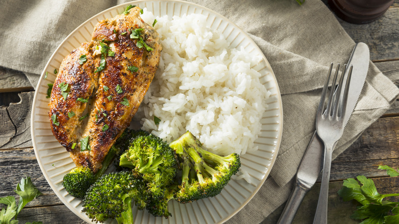 Chicken and rice on plate