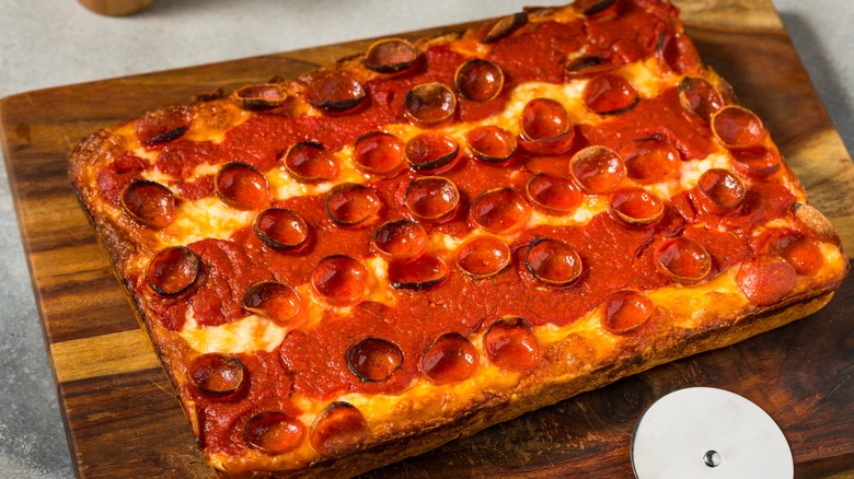 Rectangular Detroit-style pizza