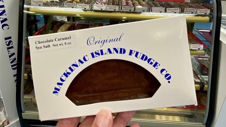 Hand holding Mackinac Island fudge