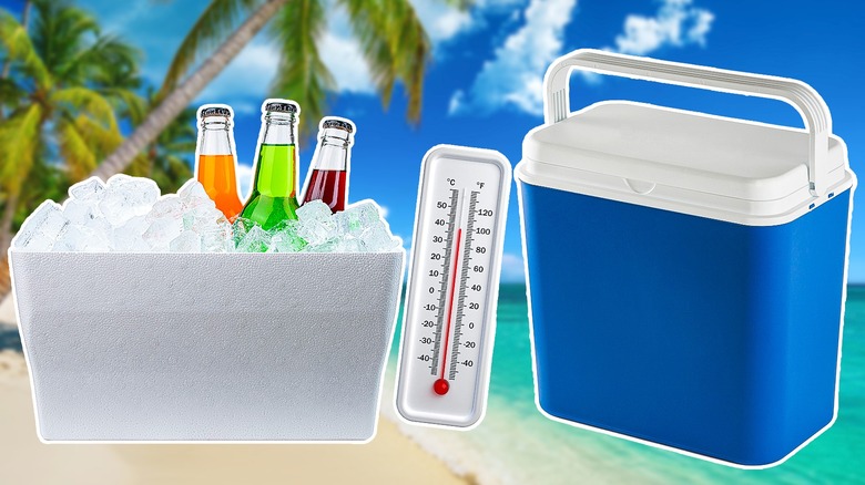 coolers, thermometer and beach