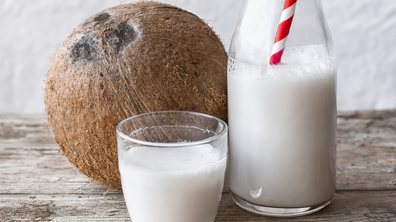 whole coconut with coconut milk