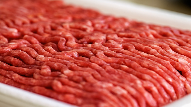 Ground beef in styrofoam package