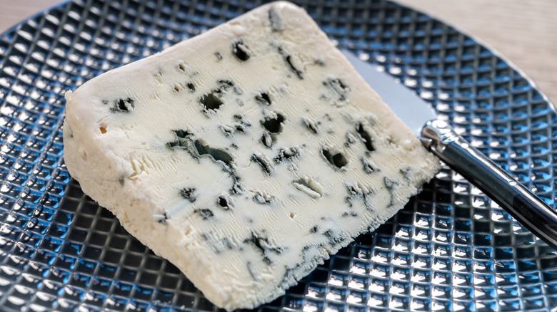 Roquefort cheese wedge on plate