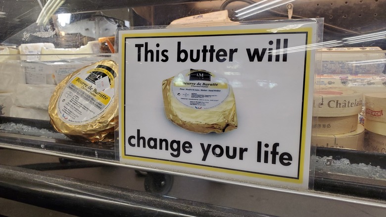 close up of Beurre de Baratte in grocery store