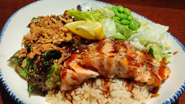 glazed salmon rice greens