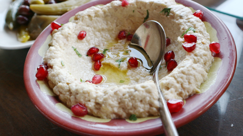 mutabbal with pomegranate seeds 