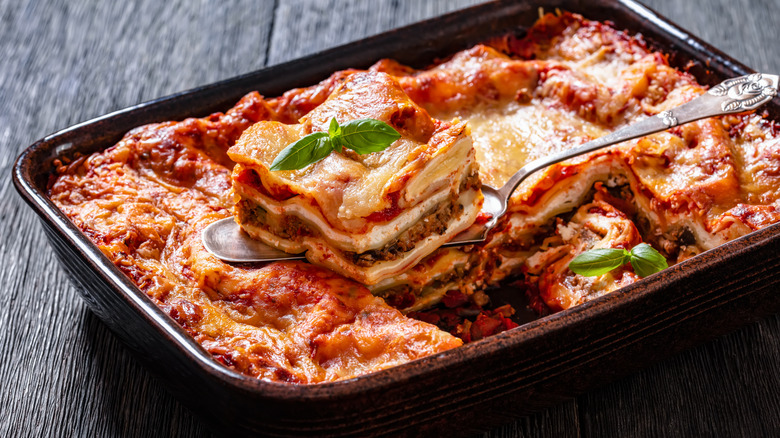 lasagna scooped black dish