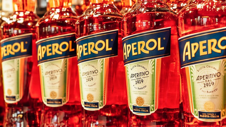 Aperol label on bottles  