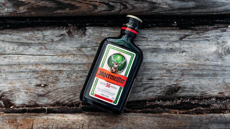 Jagermeister bottle wood planks