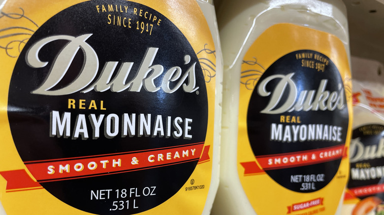 Duke's mayonnaise bottle on shelf