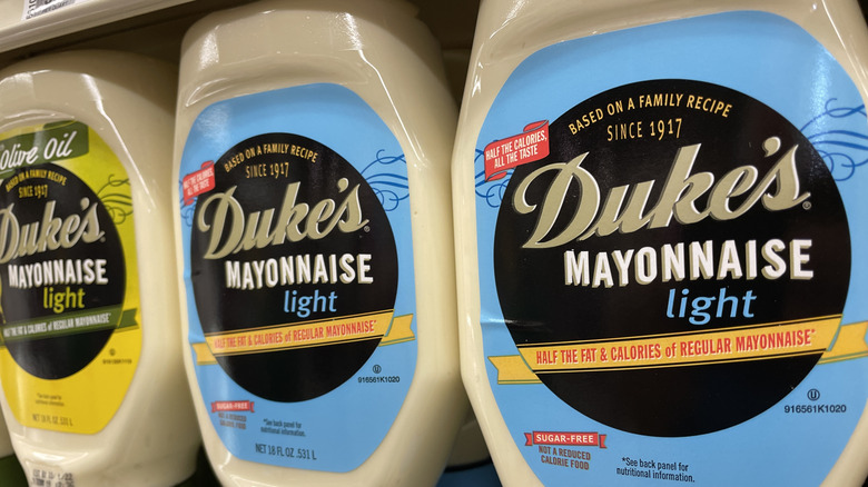 Duke's mayo bottles on shelf