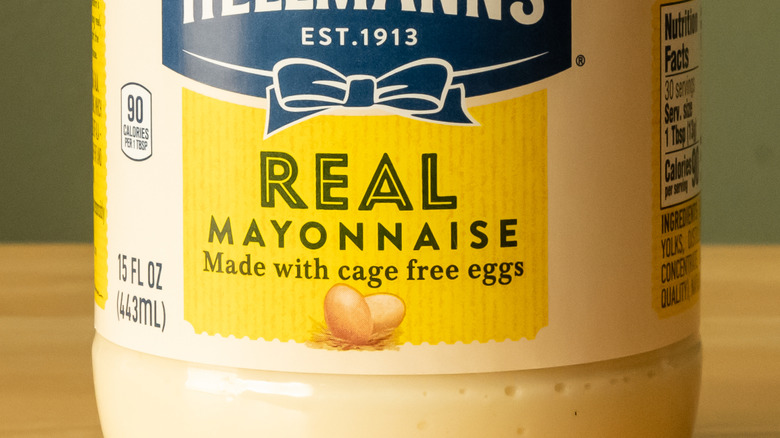 Close up of Hellmann's real mayonnaise label