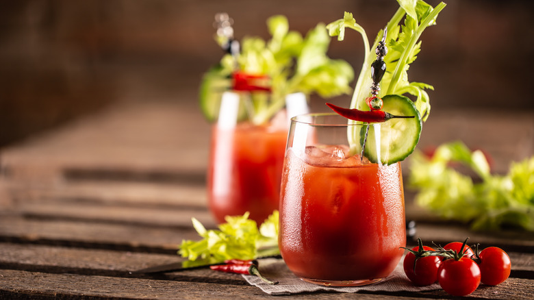 Glasses of Bloody Mary cocktails