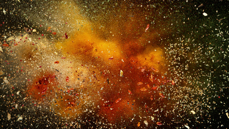 Explosion of spices and salt