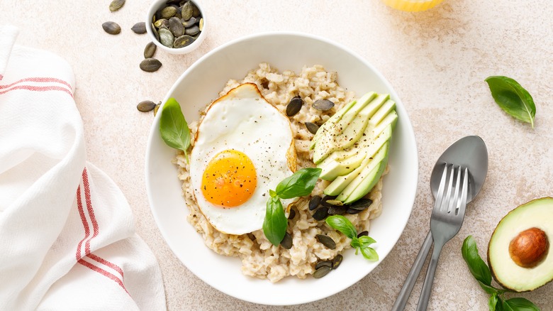 Oatmeal with egg and avocado