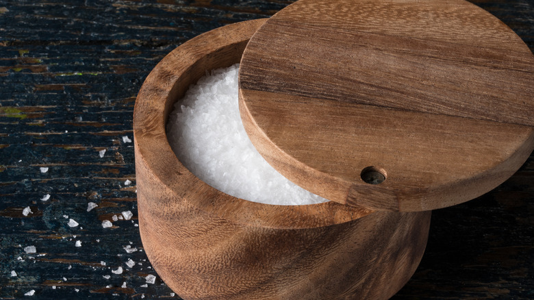 Kosher salt in wood container