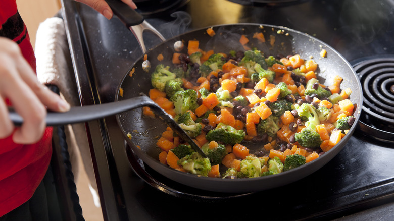 assorted vegetables in sauté pan