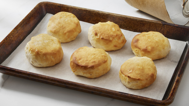 six biscuits on baking pan